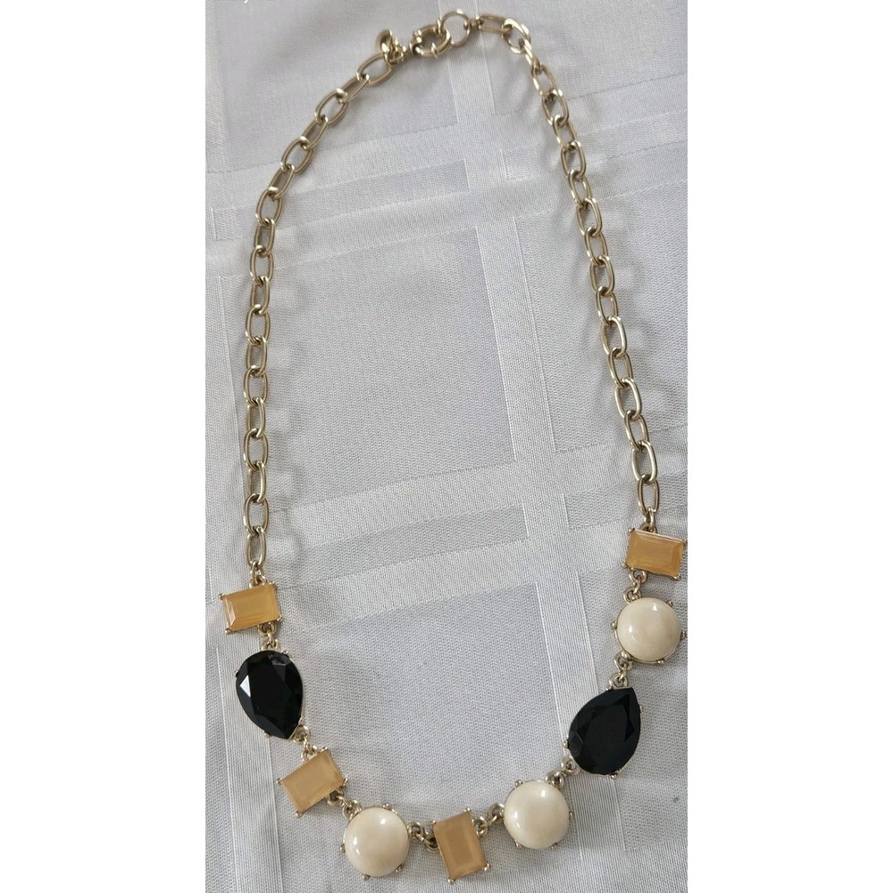 J Crew Gold Tone Art Deco Multicolored‎ Rhinestone Faux Pearl Choker Necklace
